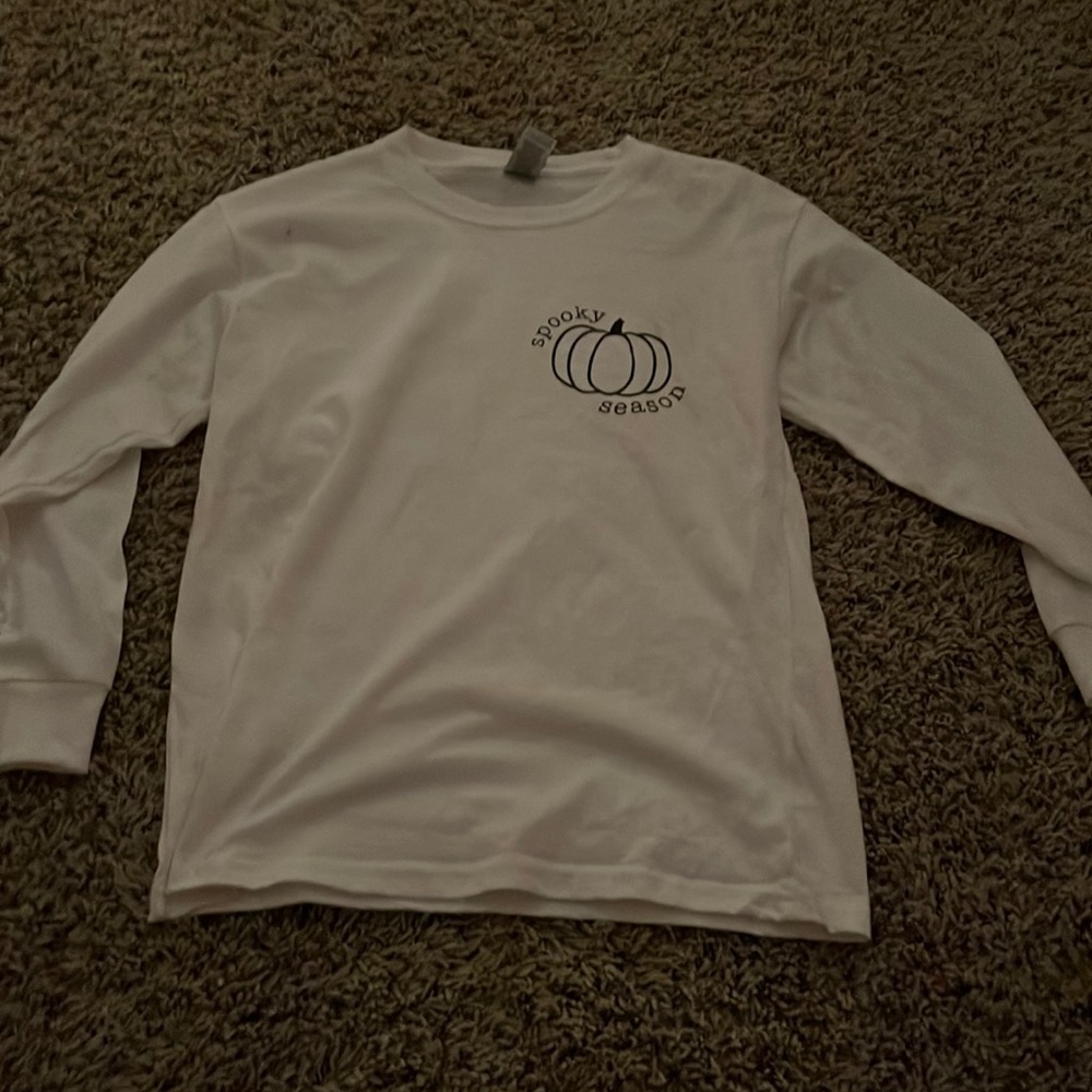 White Gildan Spooky Season Shirt with Pumpkin